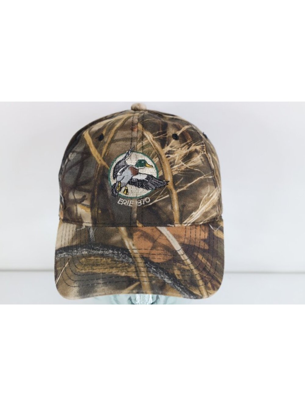 Vintage 90s Spell Out Erie 1870 Duck Mallard Hunting Camouflage Snapback Hat